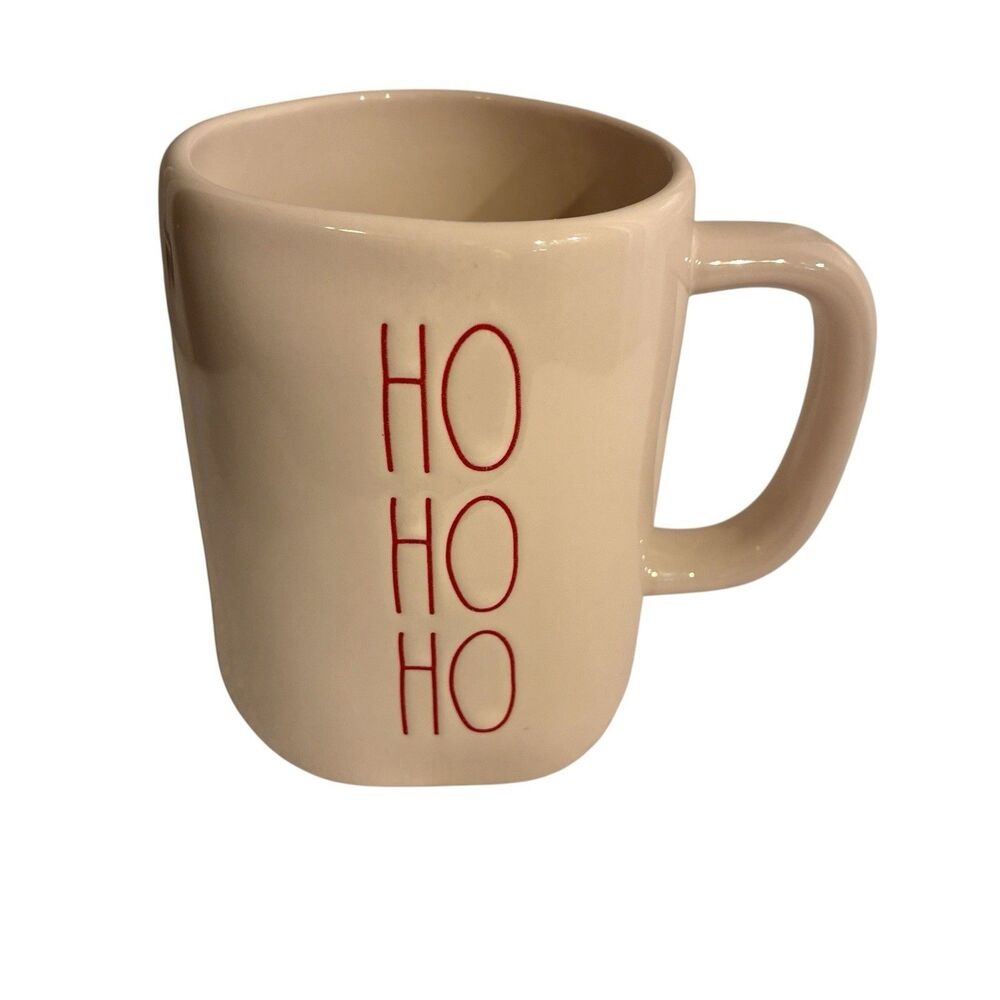 Rae Dunn Artisian Collection Magenta Mug. White With HO HO HO in Red.